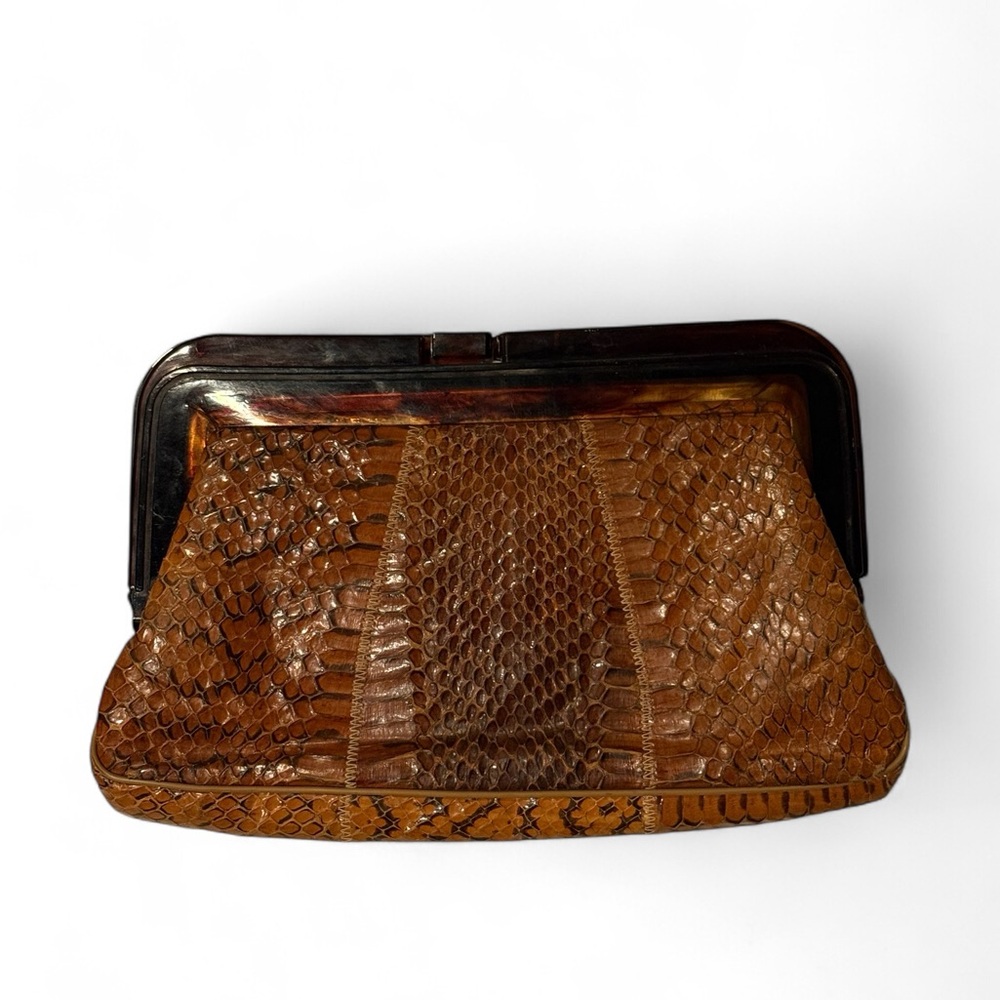 Vintage Margolin Snakeskin Bakelite Tortoise Clutch Bag -Made in Italy
